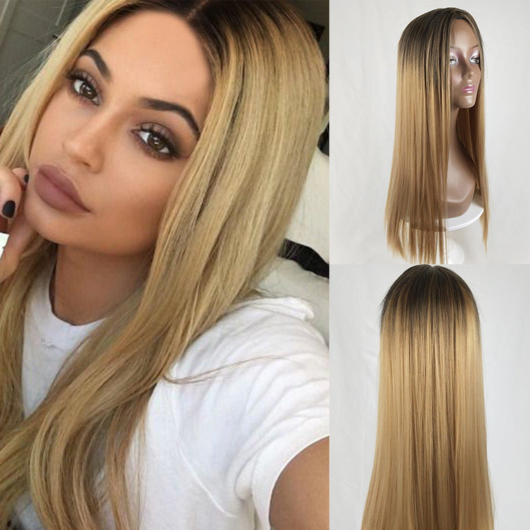 Long straight hair fashion gradient fake hair